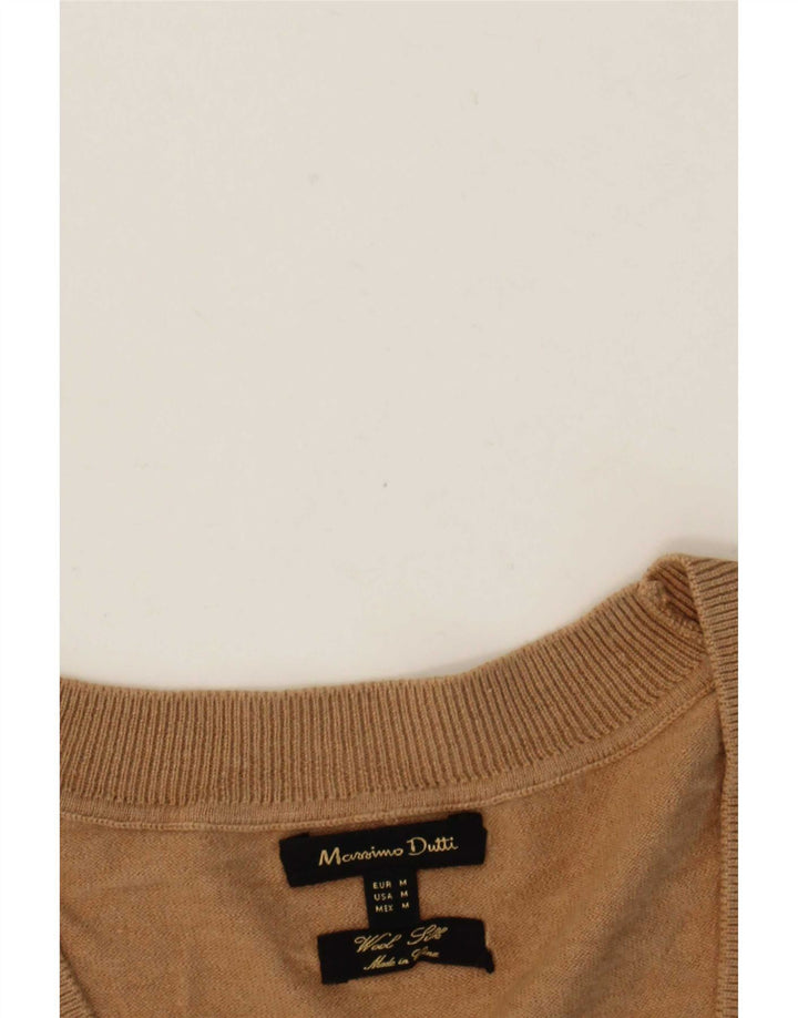 Massimo Dutti Jersey con Cuello en V para Mujer UK 42 Lana Beige Mediana