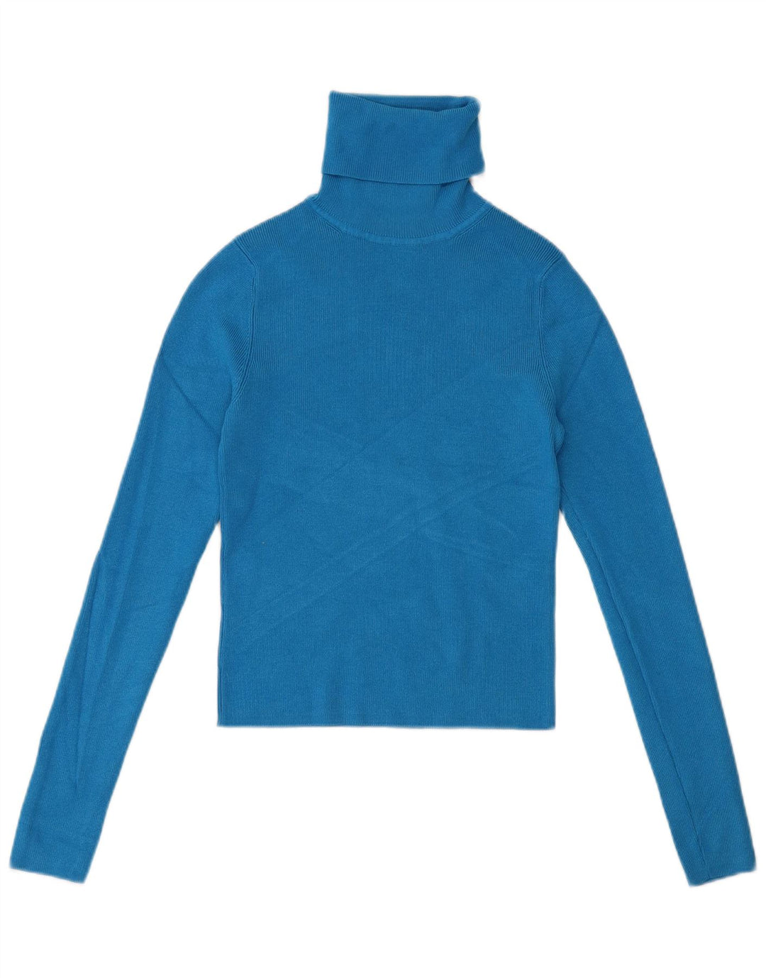 ZARA Mujer Crop Roll Neck Jumper Sweater UK 12 Medium Blue Viscosa