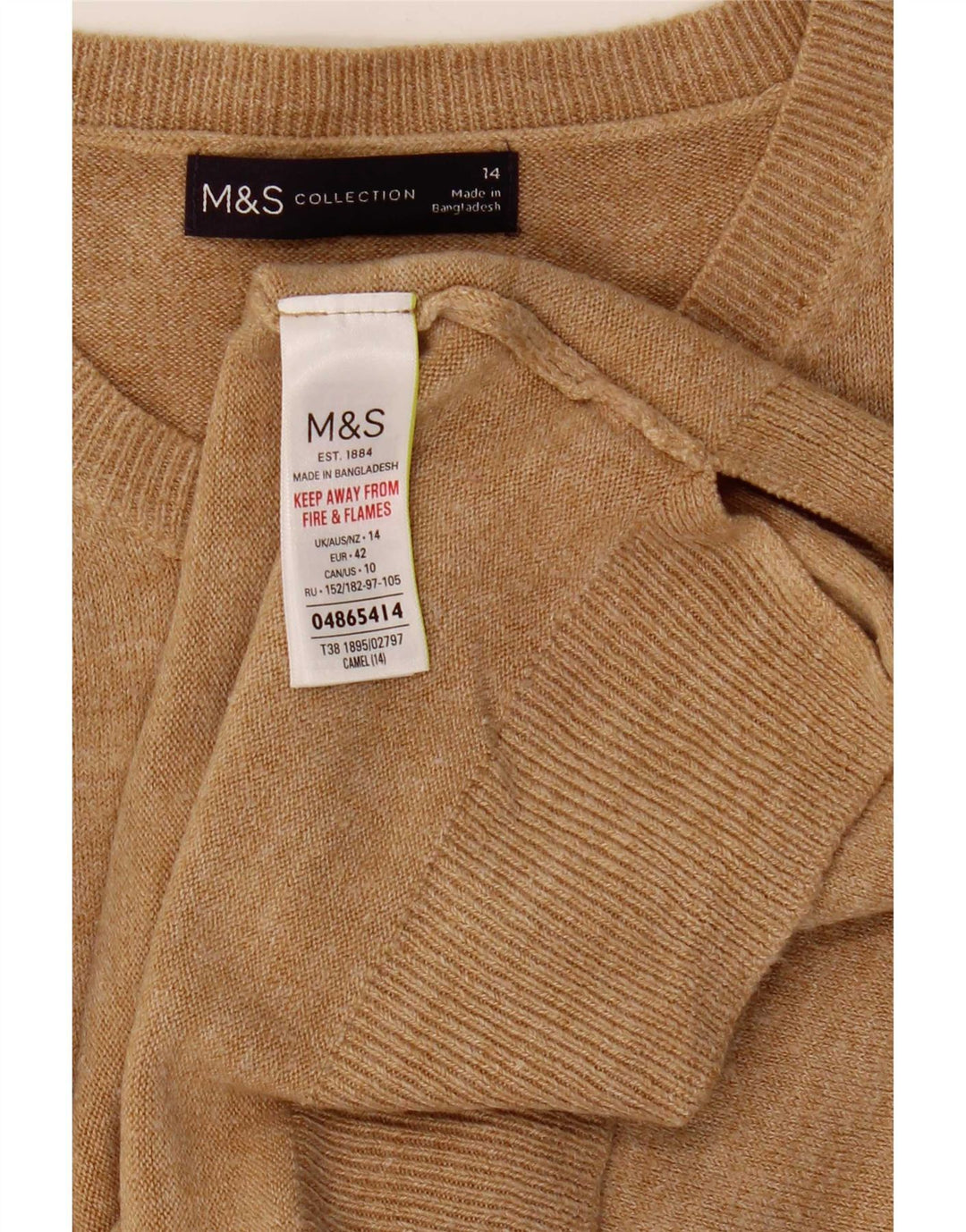 Marks & Spencer Suéter de cuello redondo para mujer UK 44 Acrílico beige medio