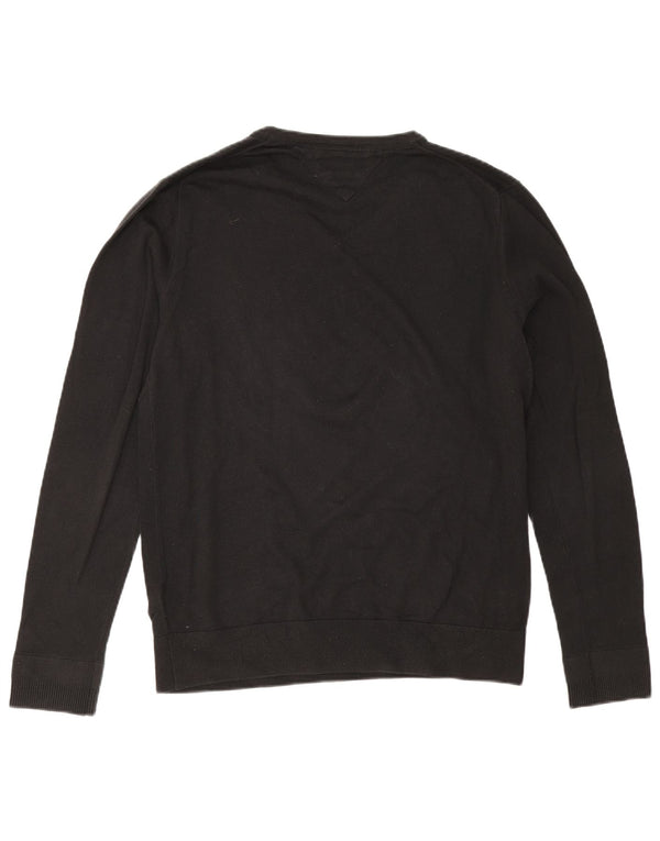 Tommy Hilfiger Jersey con cuello en V para hombre, talla grande, algodón negro