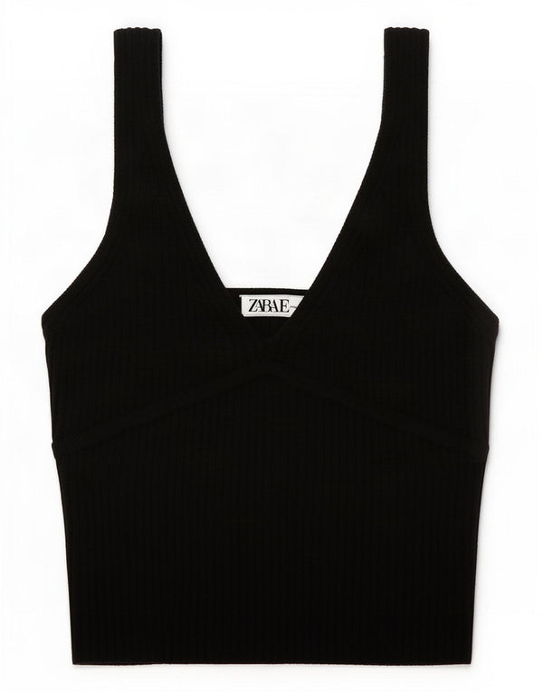 Zara Mujer Cami Top UK 42 Medio Viscosa Negra