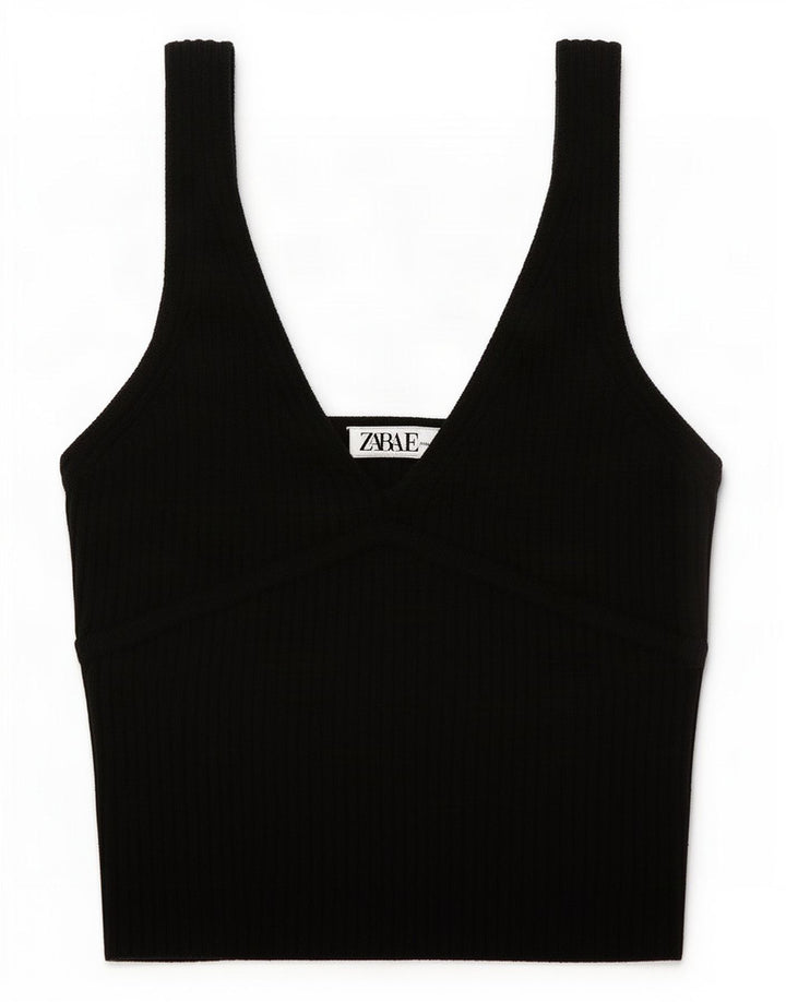 Zara Mujer Cami Top UK 42 Medio Viscosa Negra