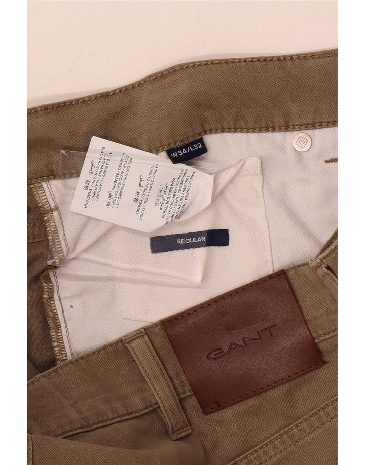 Gant Pantalón Casual Regular Para Hombre W34 L32 Algodón Beige