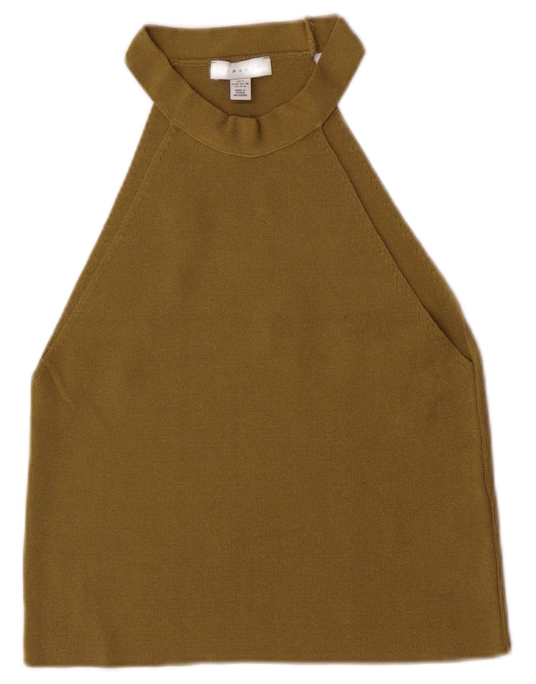 Topshop Top corto con cuello halter para mujer UK 8 Small Viscosa caqui