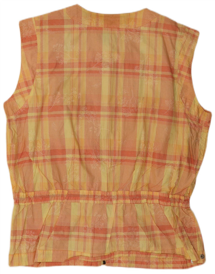 Vintage mujer oversize Gilet IT 46 Algodón de cuadros amarillo grande