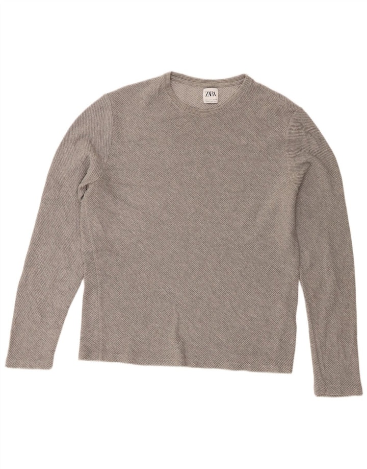 Zara Hombre Top Manga Larga Grande Gris Algodón