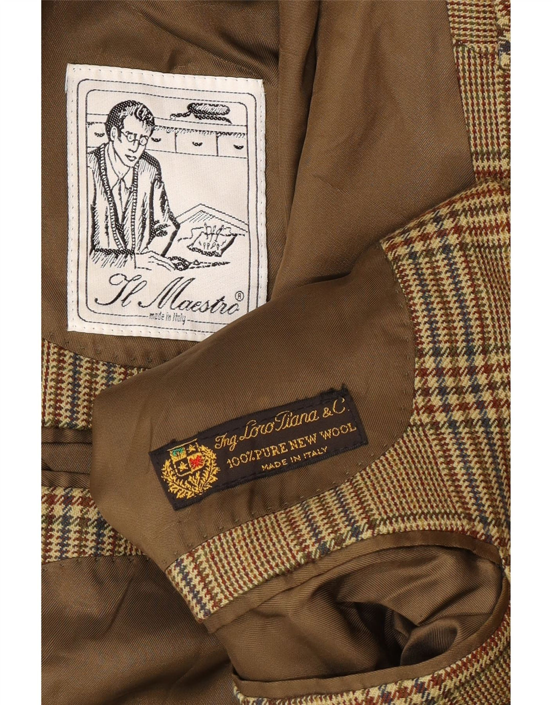 Vintage hombres 2 botones Blazer chaqueta Reino Unido 40 grande beige Houndstooth