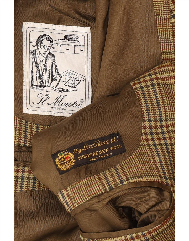 Vintage hombres 2 botones Blazer chaqueta Reino Unido 40 grande beige Houndstooth