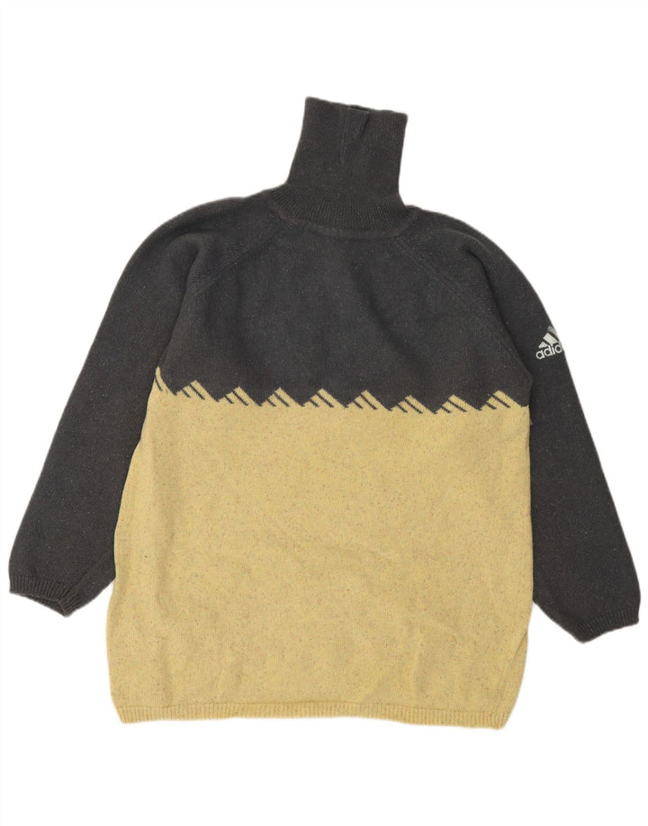 Adidas Hombre Roll Neck Jumper Sweater Pequeño Gris Colorblock Lana