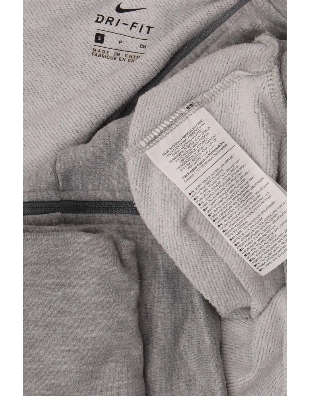 Nike - Sudadera con capucha para mujer Dri Fit de gran tamaño con cremallera, talla S, poliéster gris