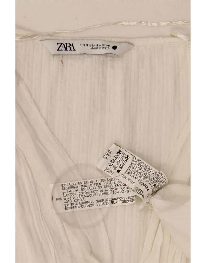 Zara Vestido largo extragrande de manga larga para mujer UK 10 Small White Spotted