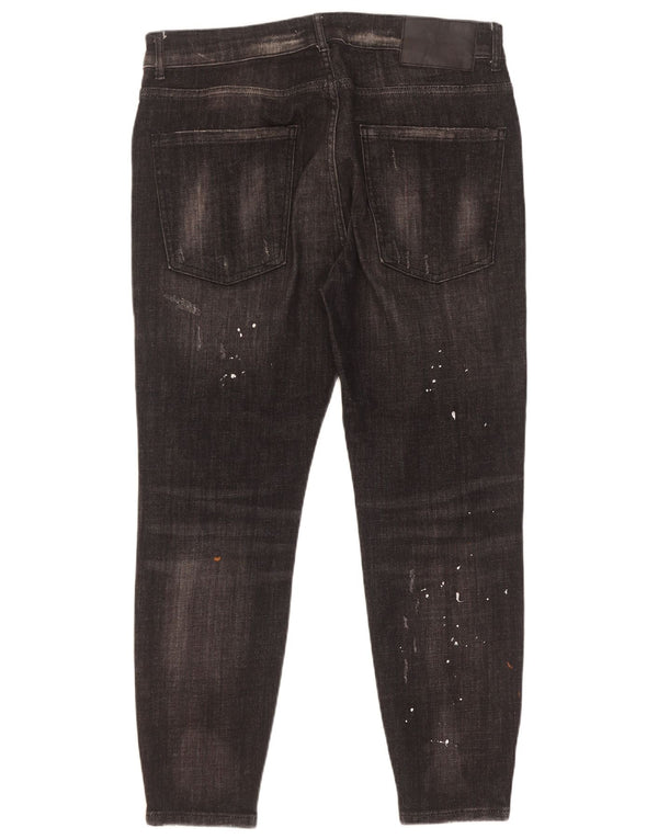 Zara Jeans ajustados desgastados para hombre EU 46 XL W36 L27 Algodón teñido anudado negro