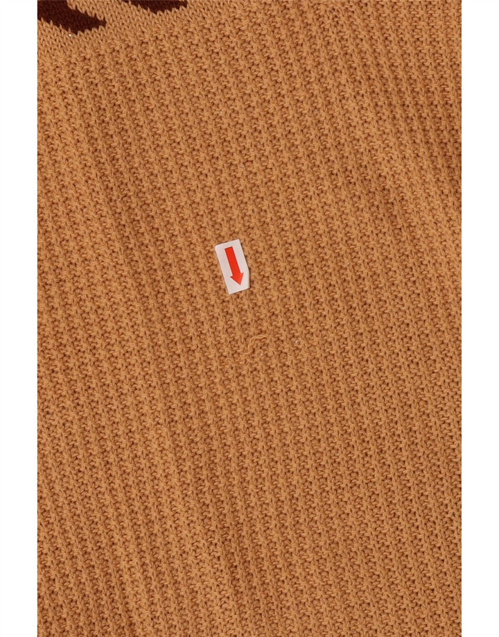 VINTAGE Mujer V-Cuello Jumper Suéter Reino Unido 10 Pequeño Marrón Geométrico