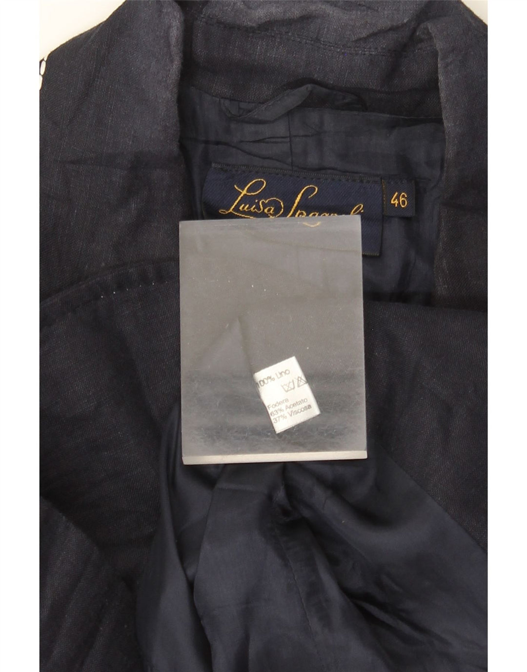 LUISA SPAGNOLI Chaqueta Blazer de 2 Botones para Mujer IT 46 Grande Lino Azul Marino
