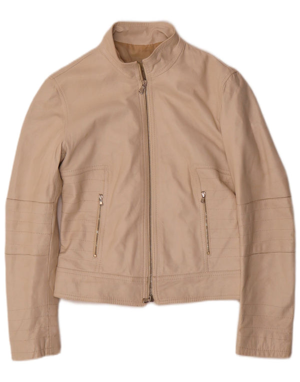 Lavorazione Artigianale Chaqueta de cuero corta para mujer UK 10 Small Beige