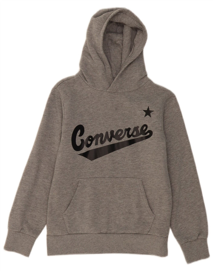 CONVERSE Boys Graphic Hoodie Jumper 10-11 Years Medium Grey Cotton
