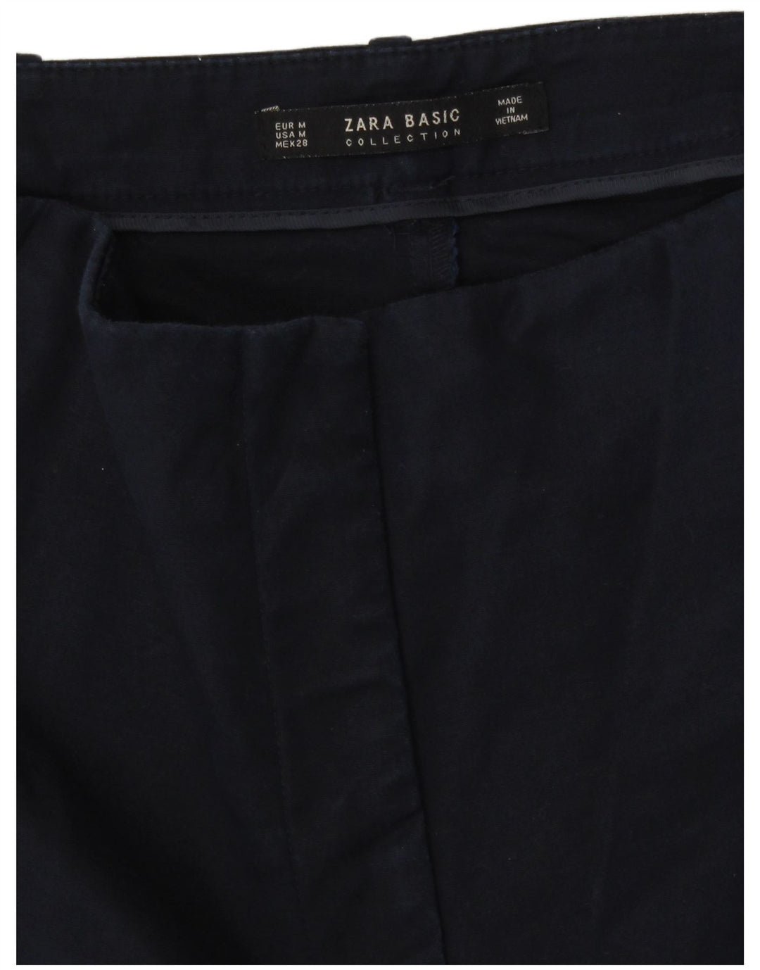 Zara Mujer Pantalones Cortos Chinos De Cintura Alta Mediano W28 Azul Marino