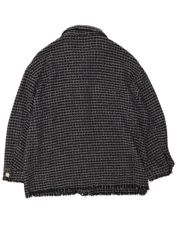 Zara Mujer Chaqueta Bomber UK 40 Grande Algodón A Cuadros Negro