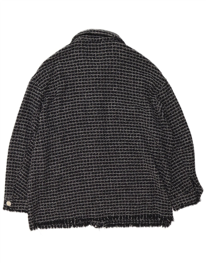 Zara Mujer Chaqueta Bomber UK 40 Grande Algodón A Cuadros Negro