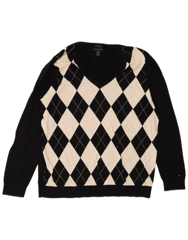 Tommy Hilfiger Suéter con cuello en V para mujer UK 20 2XL Negro Argyle/Diamond