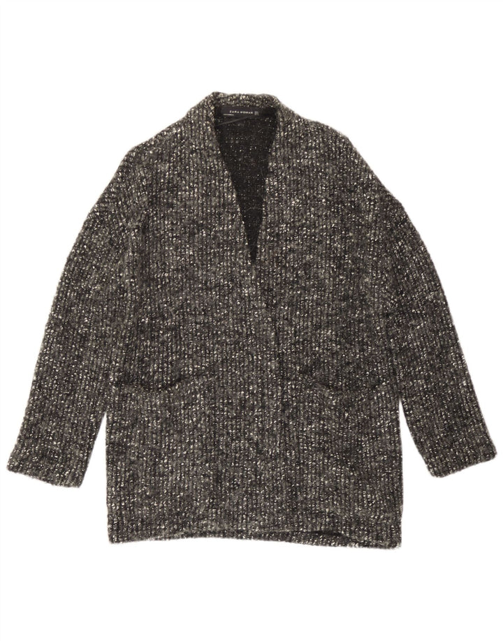 Zara Mujer Suéter Cárdigan Abierto Extragrande UK 10 Small Gris Lana Moteada