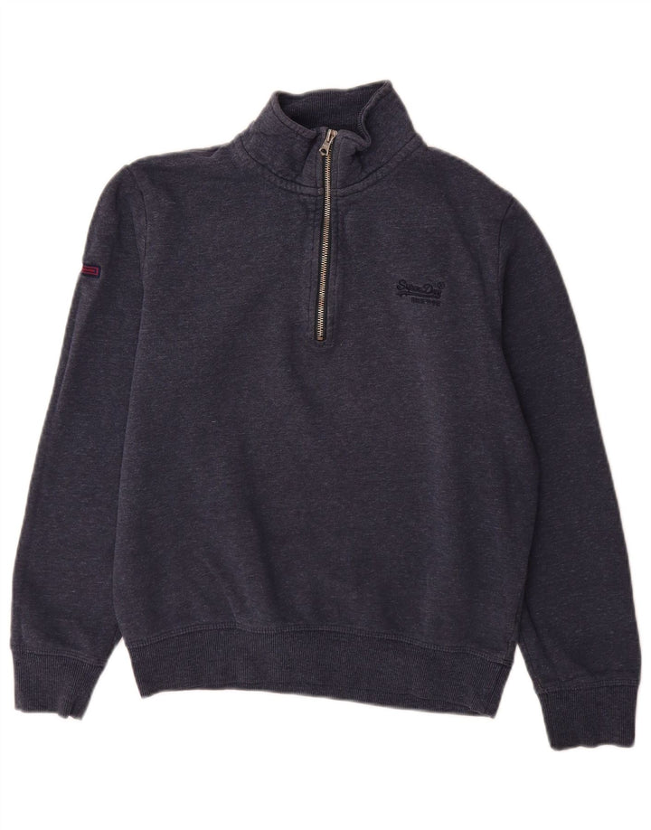 Superdry Sudadera con cuello y cremallera para hombre, jersey pequeño de algodón azul marino