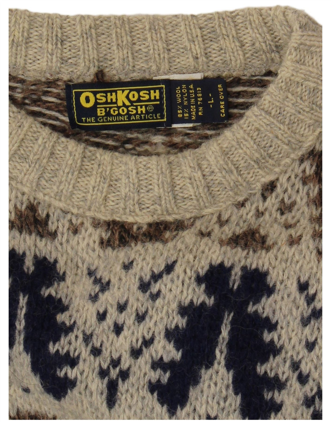 Osh Kosh Suéter tipo jersey con cuello barco para hombre, lana gris Fair Isle grande