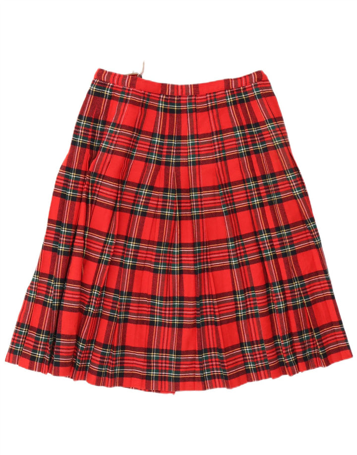 Falda cruzada plisada vintage para mujer W32 cheque rojo grande