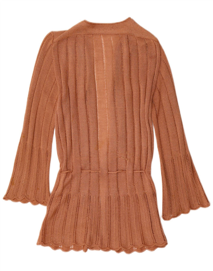 Vintage mujer abrigo cardigan suéter IT 44 acrílico marrón medio