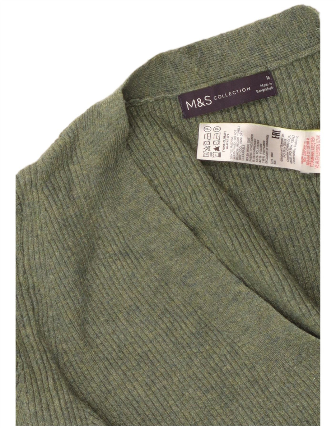 MARKS & SPENCER Suéter con cuello en V para mujer UK 46 Poliéster verde grande