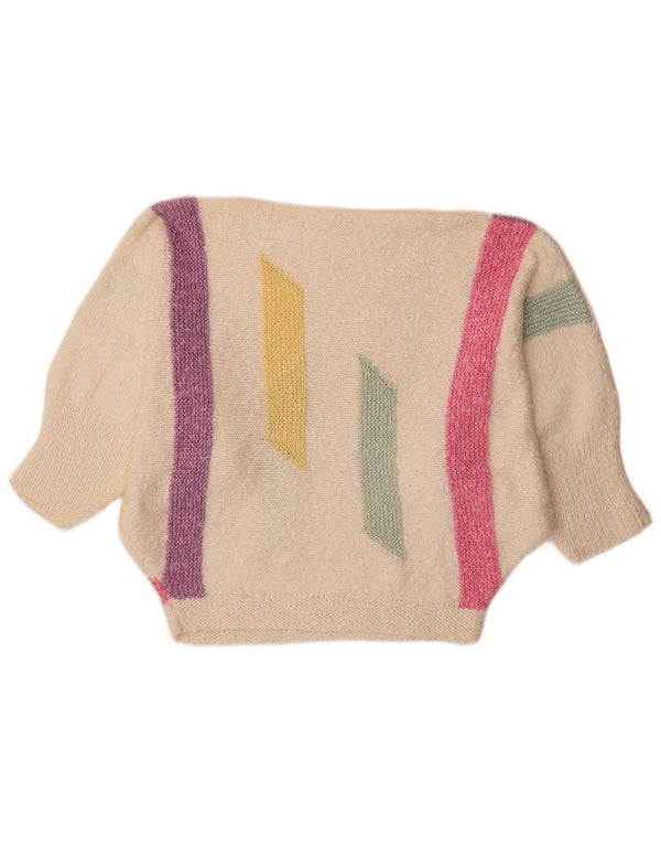 Vintage mujer Batwing barco cuello jersey suéter Reino Unido 18 XL blanco colorblock