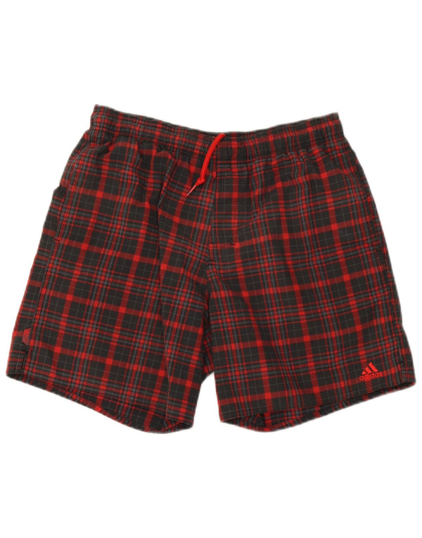 Adidas - Pantalones cortos deportivos para hombre, poliéster, cuadros rojos pequeños