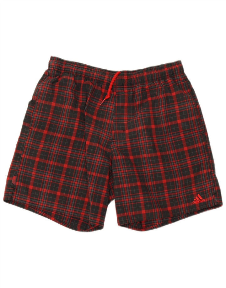 Adidas - Pantalones cortos deportivos para hombre, poliéster, cuadros rojos pequeños