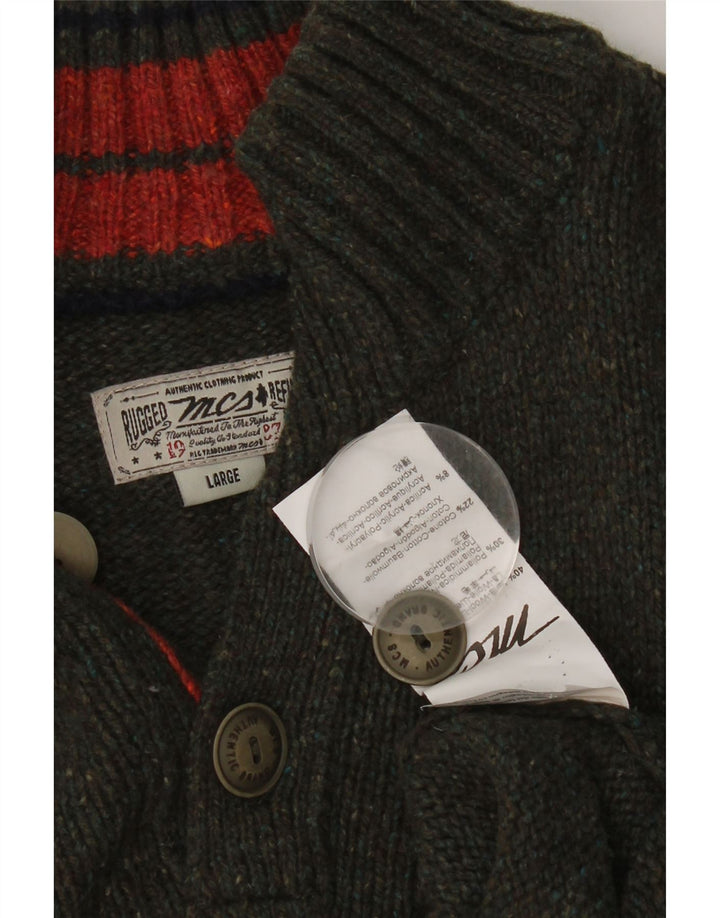 Marlboro Classics - Jersey con cuello y botones para hombre, lana gris grande