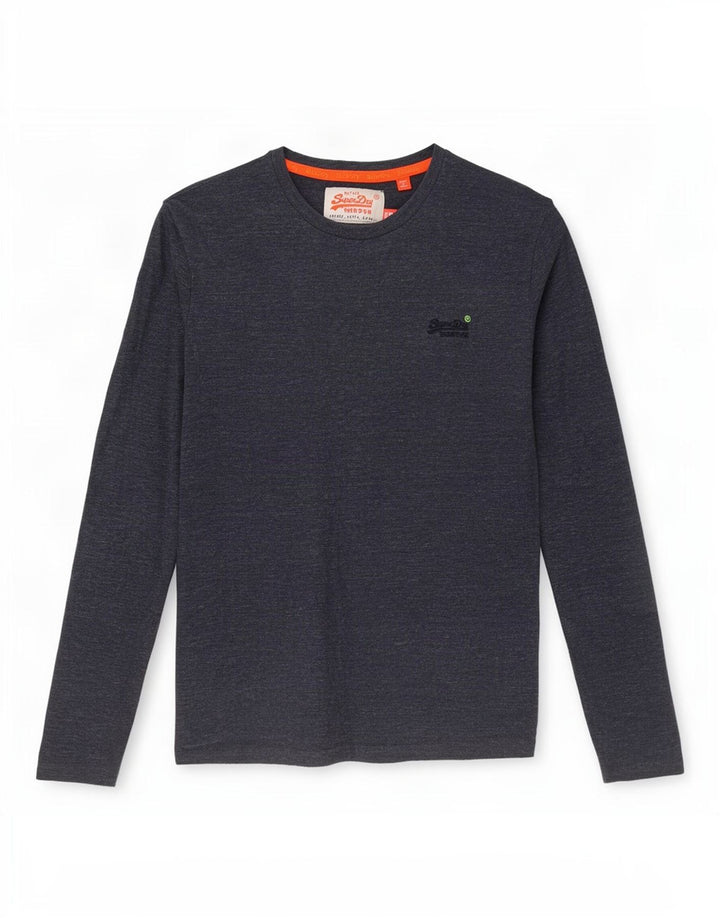 Superdry Hombre Top De Manga Larga De Algodón Moteado Azul Marino Pequeño