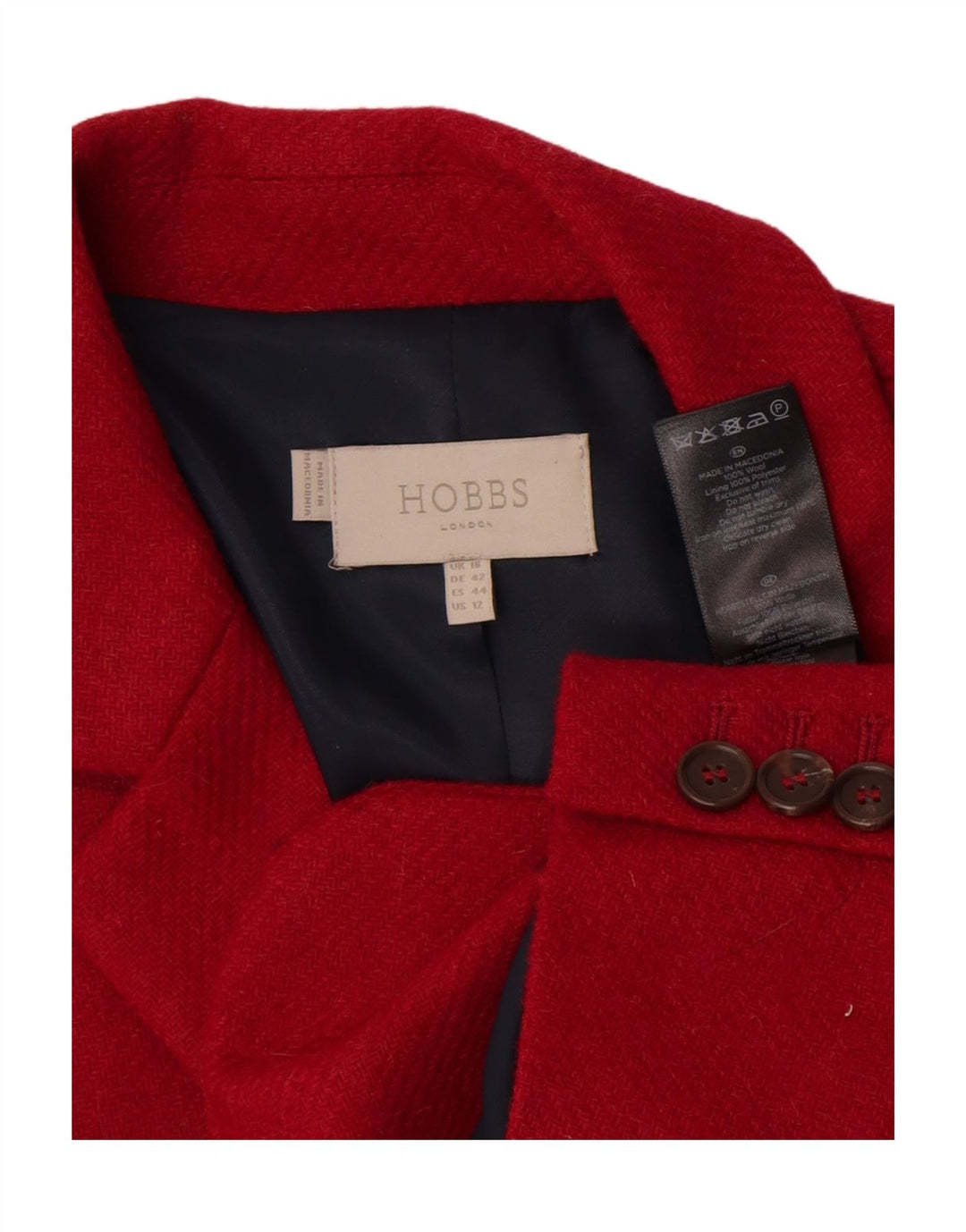 Hobbs Chaqueta Blazer de 2 Botones para Mujer UK 46 Grande Lana Roja