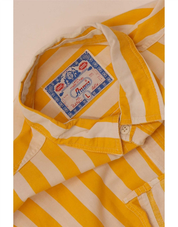 Camisa vintage para hombre grande a rayas amarillas