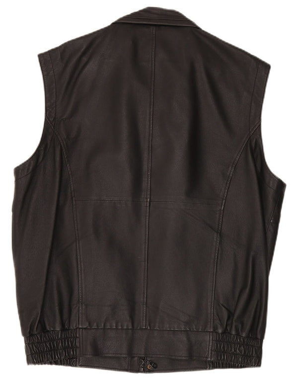 Chaleco de cuero vintage para hombre IT 52 XL cuero negro