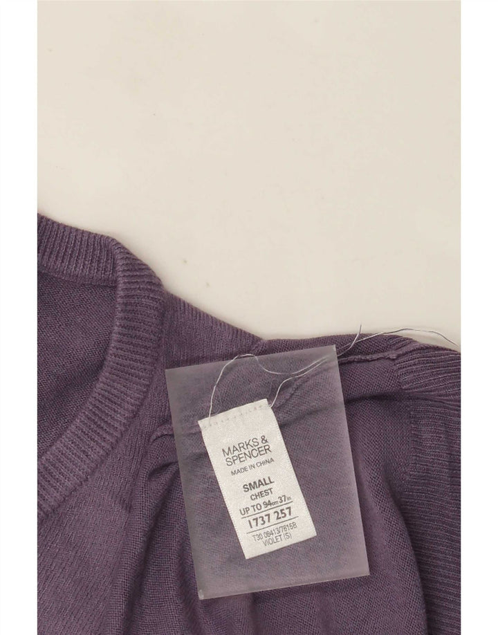Marks & Spencer Suéter con cuello en V para hombre, color azul, talla pequeña, color morado
