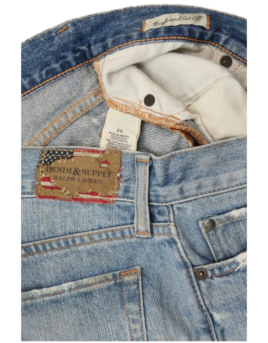 Ralph Lauren - Pantalones cortos de mezclilla desgastados para mujer W26, color azul pequeño