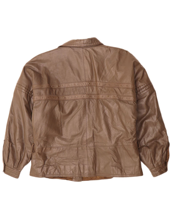 VINTAGE Chaqueta de cuero para mujer Reino Unido 18 XL Marrón