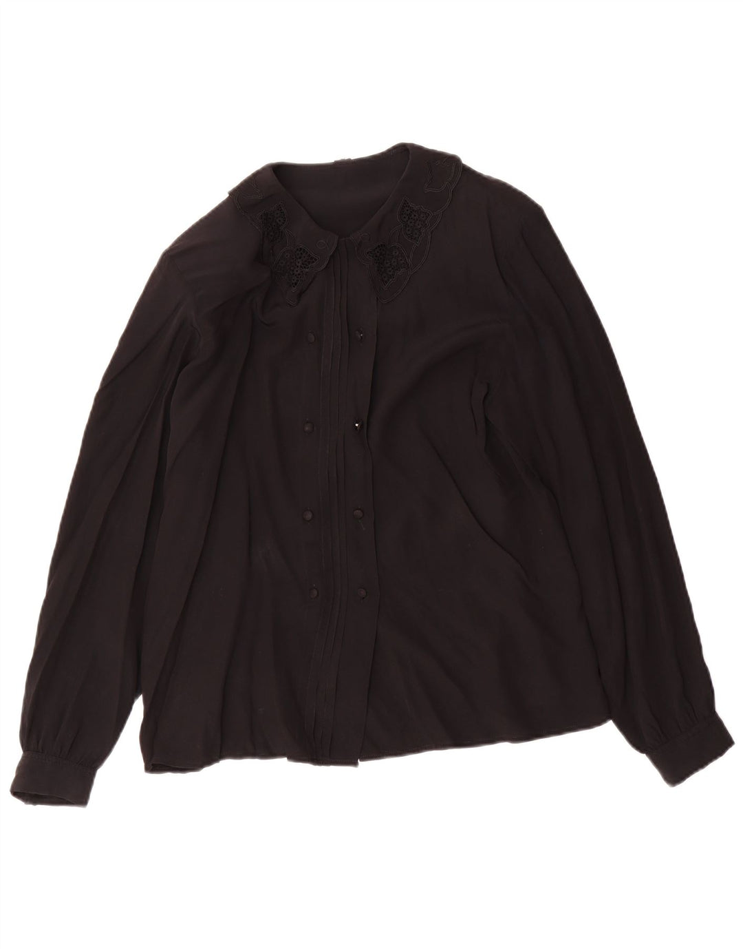 Vintage mujer camisa blusa Reino Unido 12 acetato negro medio