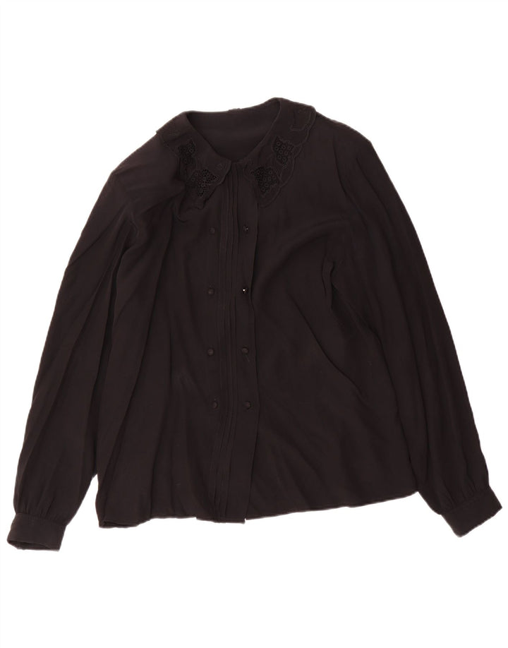 Vintage mujer camisa blusa Reino Unido 12 acetato negro medio