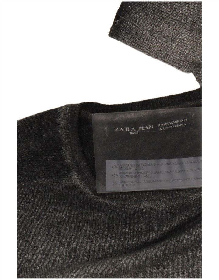 ZARA Hombre Jersey Cuello Redondo Viscosa Moteada Gris Medio