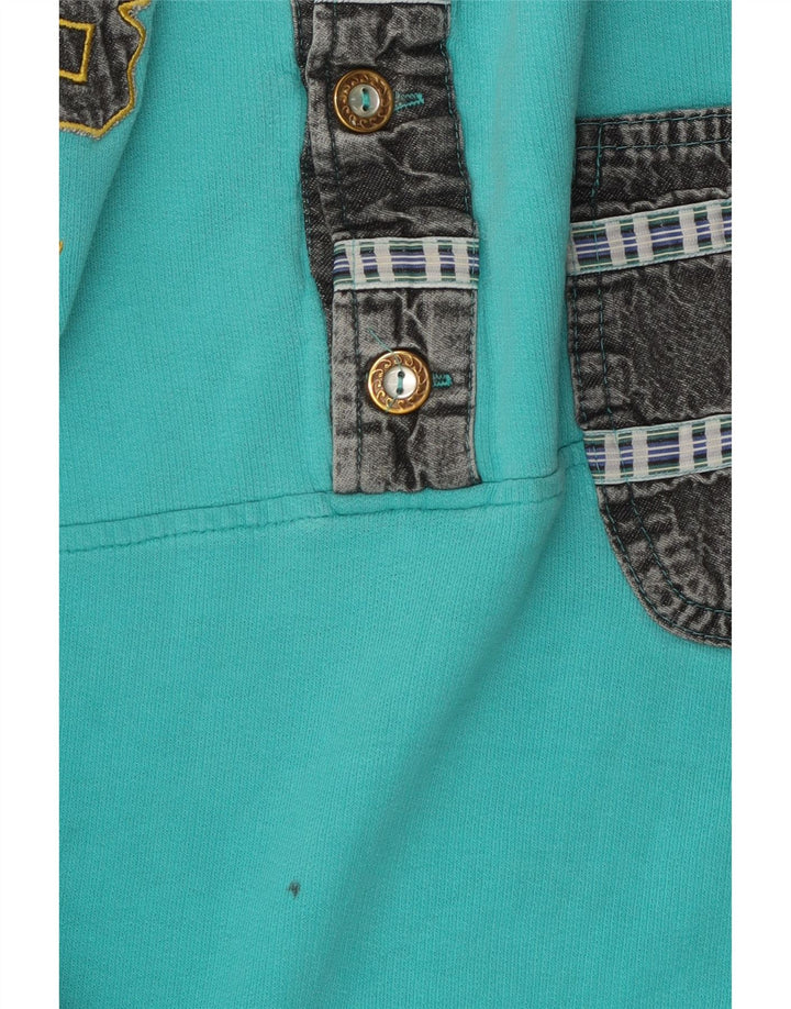 Vintage hombres sudadera gráfica jumper grande color turquesa