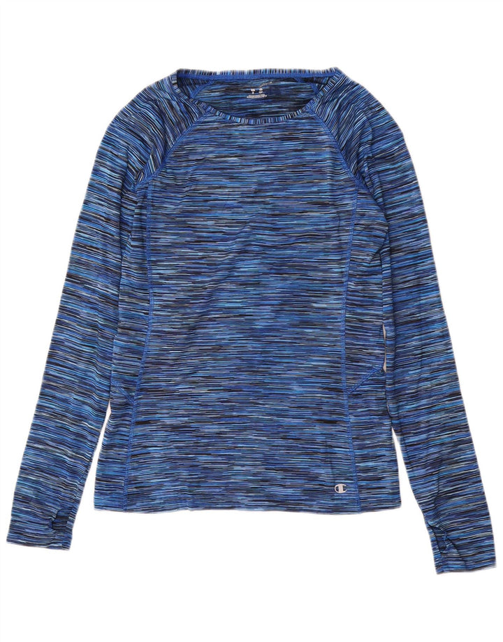 CHAMPION Camiseta de mujer de manga larga UK 10 Small Blue Poliéster a rayas