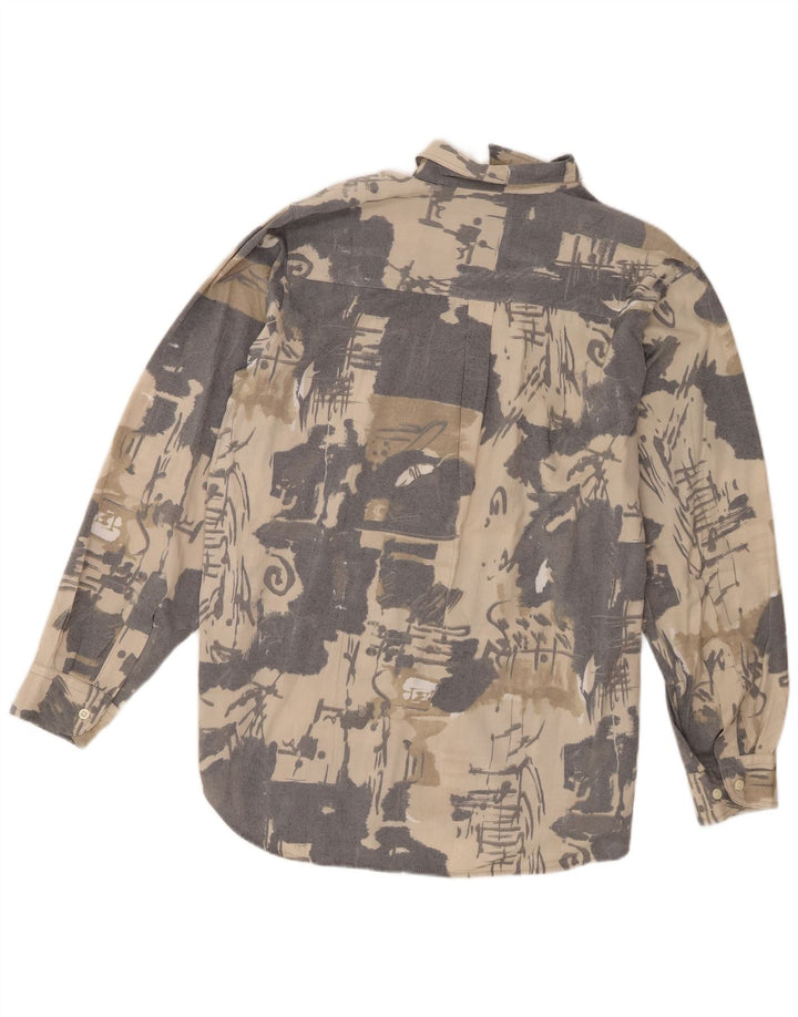 Vintage hombres patrón abstracto camisa tamaño 41/42 16 1/2 viscosa gris grande