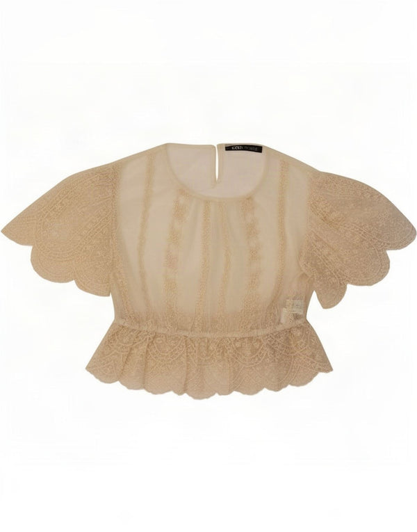 Zara Blusa Corta De Encaje Para Mujer Top UK 46 Poliéster Floral Beige Grande