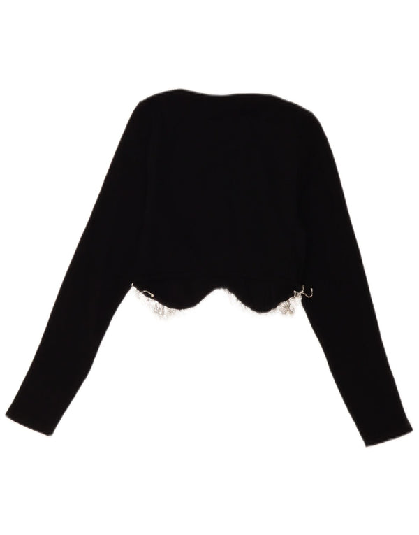 Zara Mujer Blusa Corta De Manga Larga Top UK 4 XS Negro