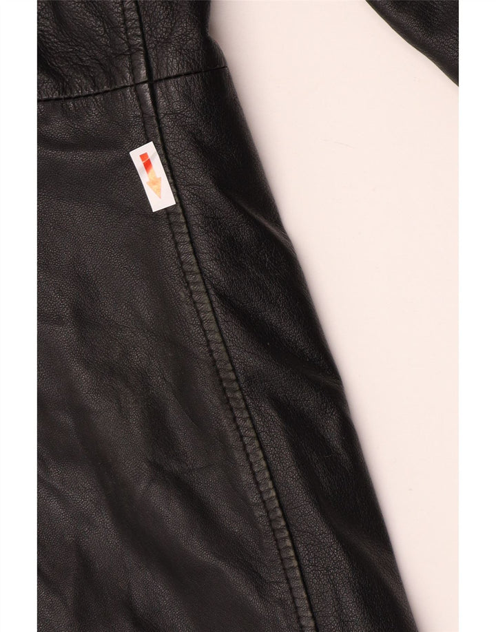 Vintage mujer cuero abrigo Reino Unido 12 medio negro